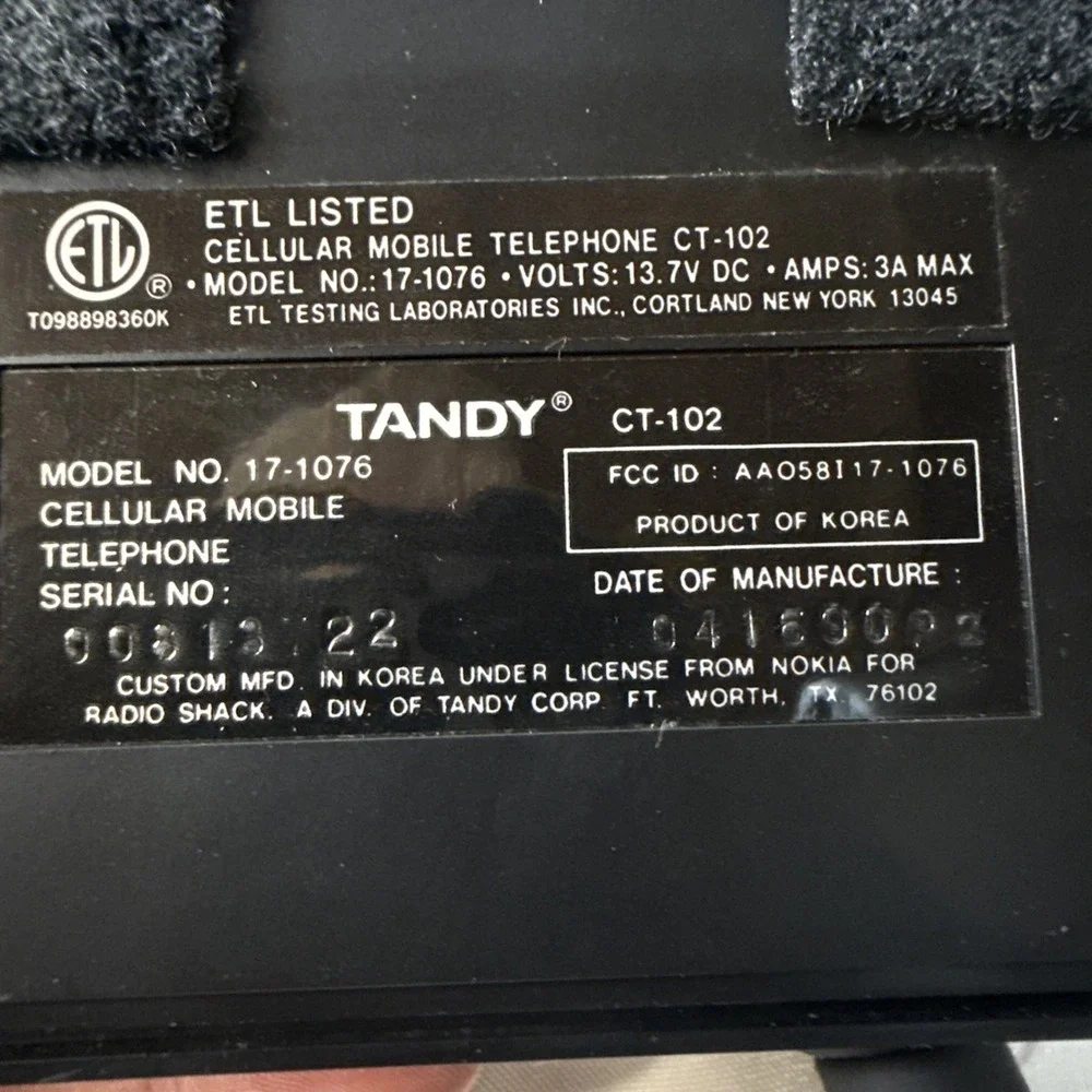 RADIO SHACK TANDY CT-102 CELLULAR MOBILE TELEPHONE Car Portable Case Manual 1990